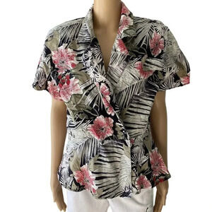 VTG 90s Tina Barrie Floral Print Cotton Cottagecore Shirt Top Women S-M 1 Button